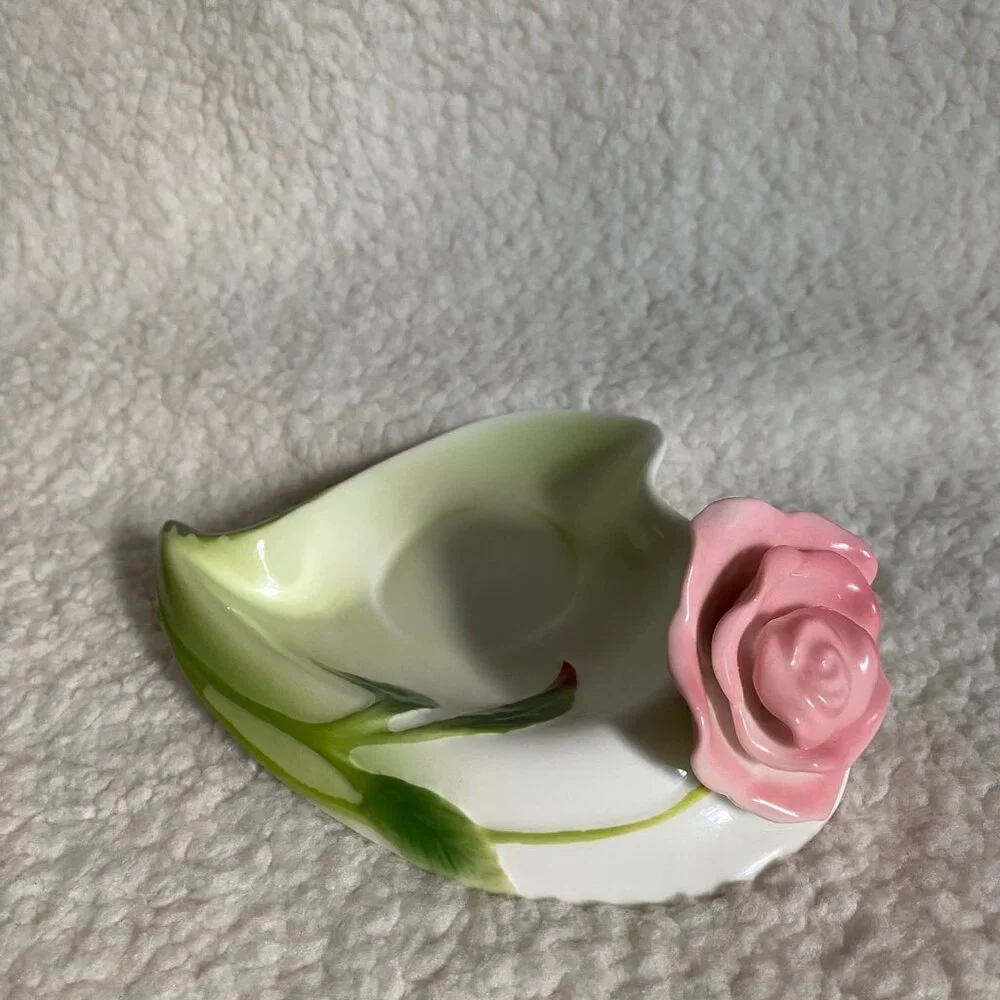 Beddinginn Pink Rose Tea Cup Heart Shape Saucer 3D Flower‎